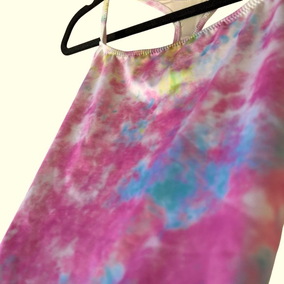 Solid and striped x redone tie dye one piece 80s style bathing suit - Picture 6 of 8
